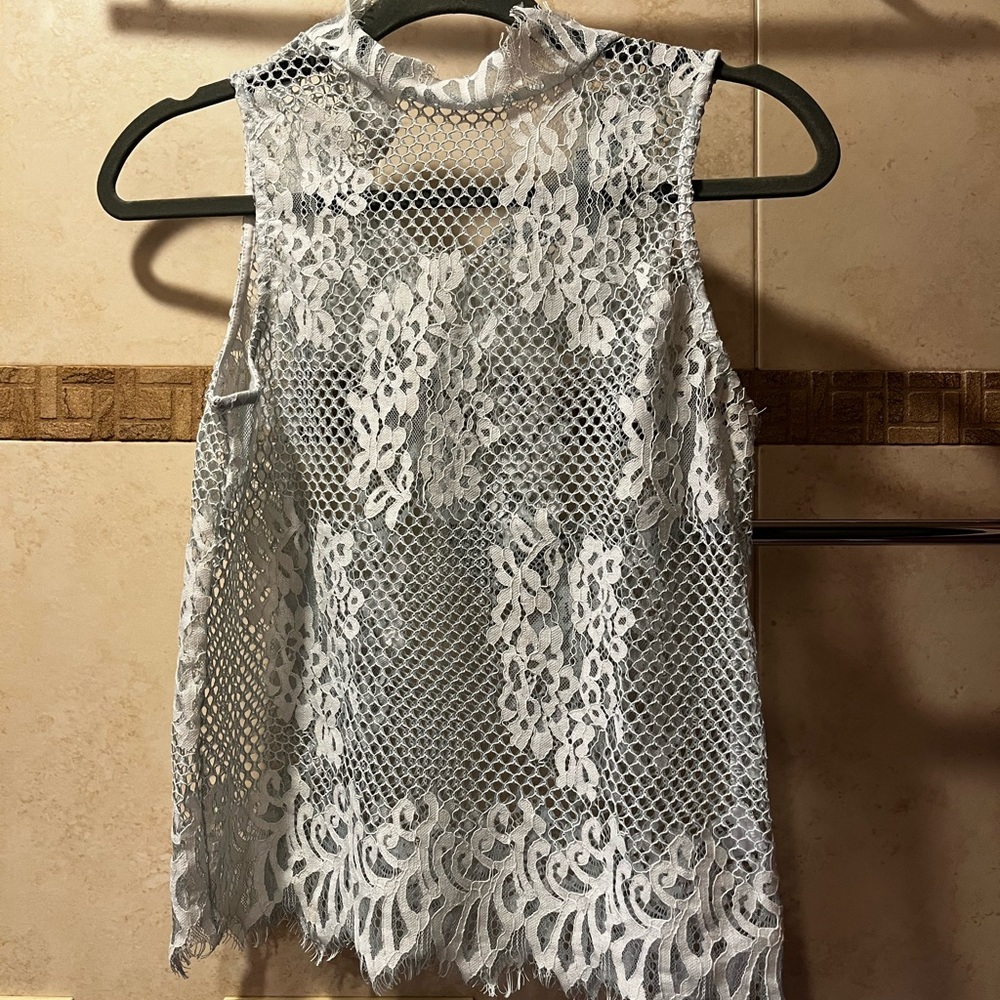 Topshop Turquoise size 4 crochet top - Picture 1 of 4